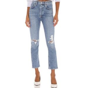 Agolde Riley High-Rise Straight Ankle Jean Light Wash Distressed Denim Sz 23🧡